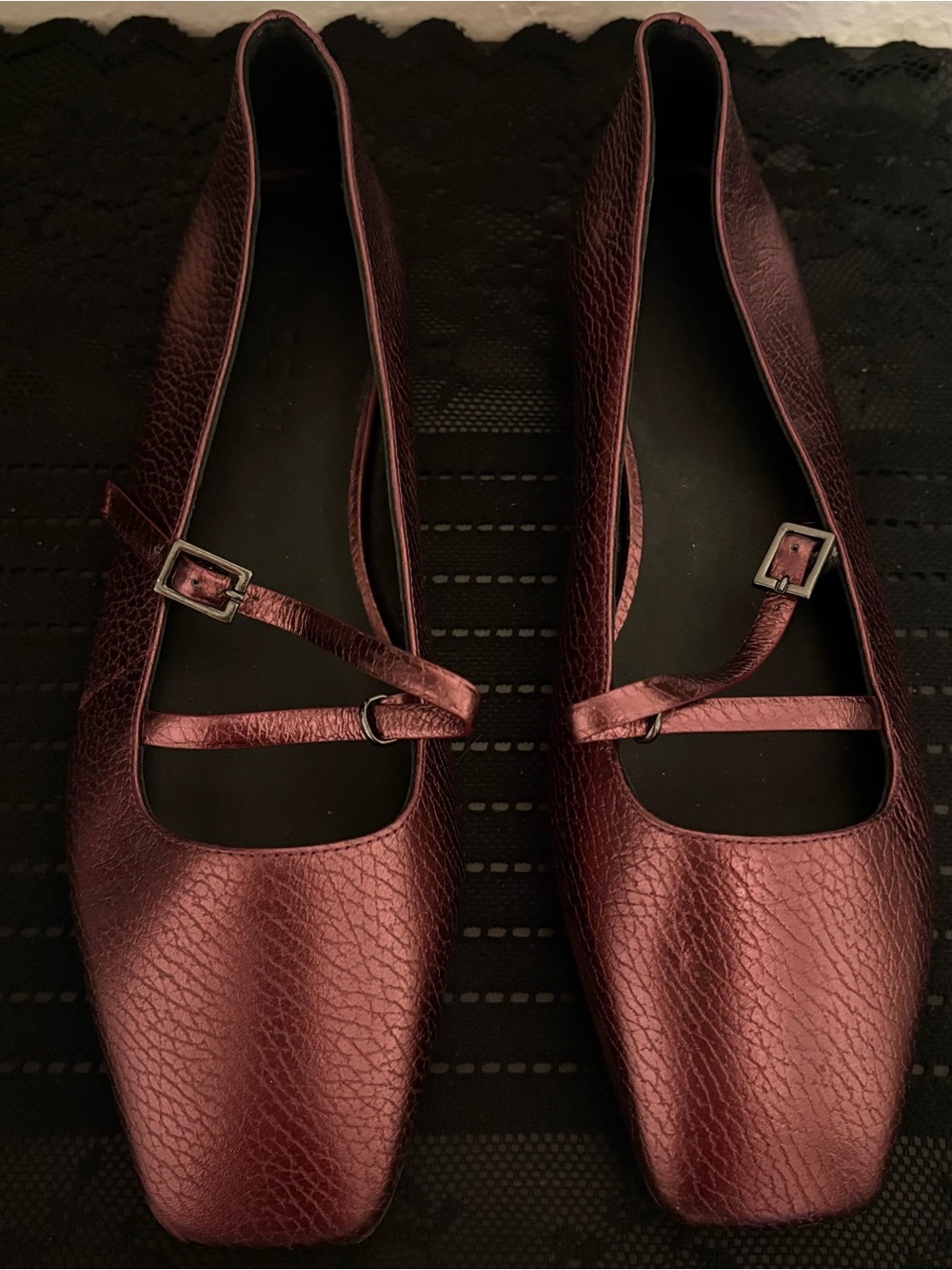 M.Gemi Women’s Burgundy Leather Mary Jane Flats Square Toe Buckle Strap size 8